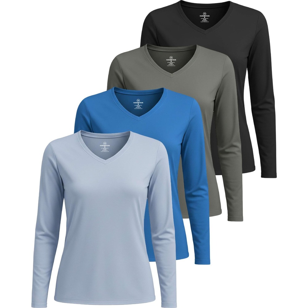 Real Essentials Womens V-Neck Activewear Set of 4 XL Bk Blue Grey Lavender